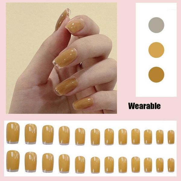 

24pcs glossy yellow nail extension patch false set waterproof art supplies sana889 stickers & decals1, Black