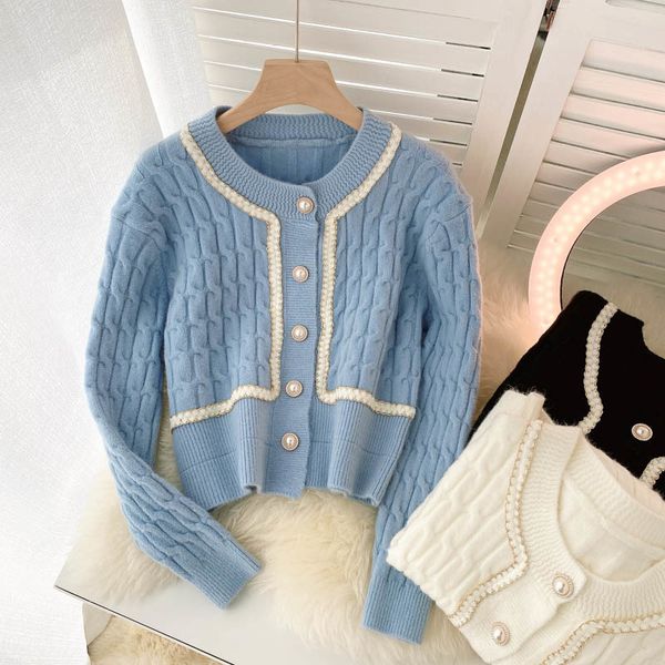 

women's sweaters female casual sweater with long sleeves, short jacket striped round collar, fashion autumn f2lm, White;black