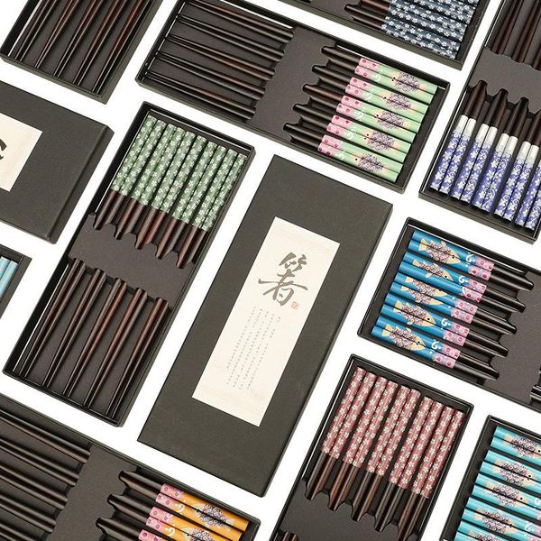 

chopsticks 5pair japanese natural wooden sushi set non-slip reusable chinese tableware value gift