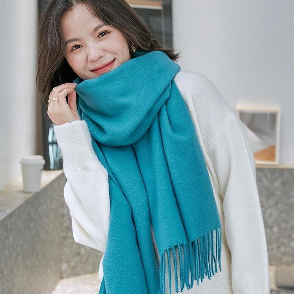 Schals 2021 Mode Einfarbig Frauen Schal Winter Warme Quasten Lange Dame Schals Kaschmir Pashmina Kopf Wraps Schals Großhandel