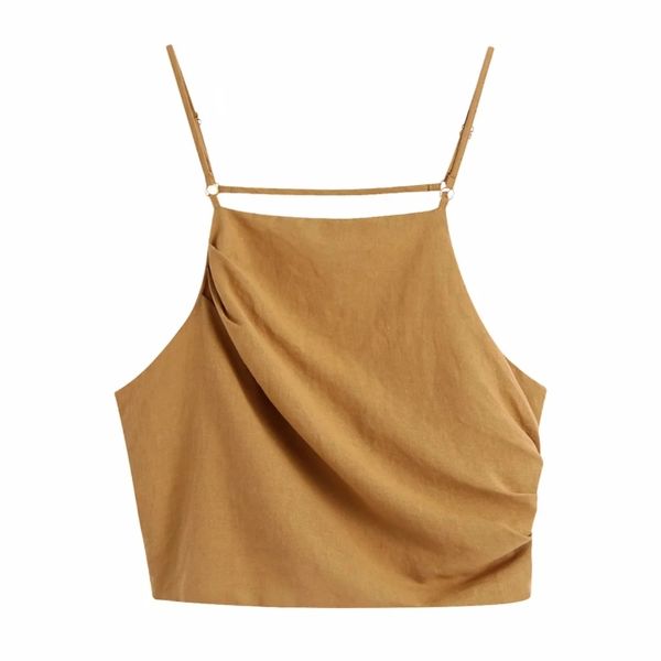 

summer women pleated design short suspender blouse casual female sleeveless slim crop t1522 210430, White