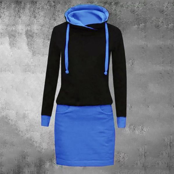 

dress ladies casual color block long sleeve o- neck above knee bodycon patchwork autumn hoodie woman dresses maternity, White
