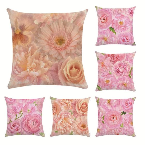 

rose flower throw pillow cover polyester cushion office sofa car 45x45cm pink pillowcase home decor cushion/decorative