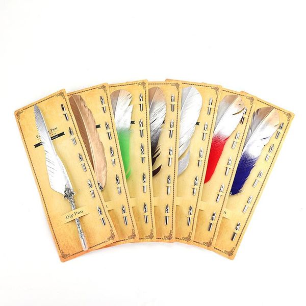 

fountain pens classic retro feather pen creative writing ink set stationery gift box christmas office supplies