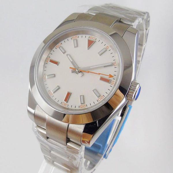 

wristwatches 36mm orange flash hand men watch miyota 8215 automatic wristwatch brushed bracelet flat sapphire crystal, Slivery;brown