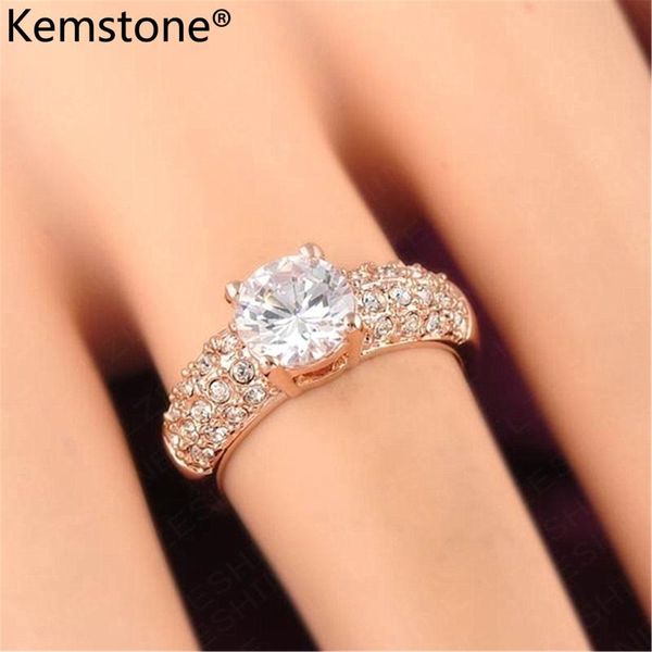 

cluster rings kemstone fashion women's luxurious platinum plated setting cubic zirconia wedding jewelry, Golden;silver