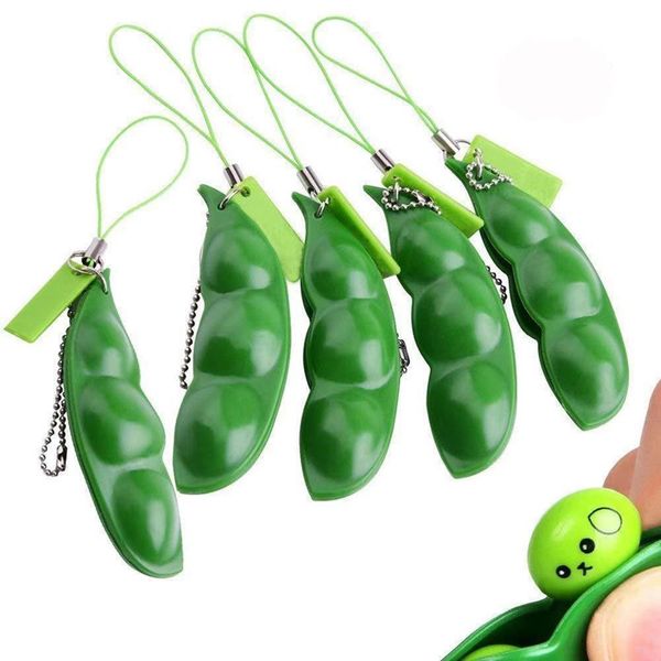 20121 Newset Decompression Toy Toy Phone Braps Squeeze Extrusion Bean Reechains Pea Soybean Keyring Edamame Hidget игрушки для детей подарок
