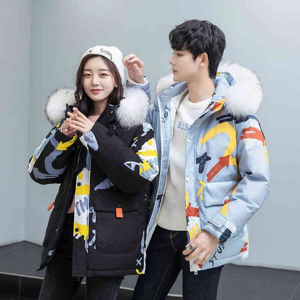 

2021 newcomer thickening trend white couple coat down jacket men's winter, Black