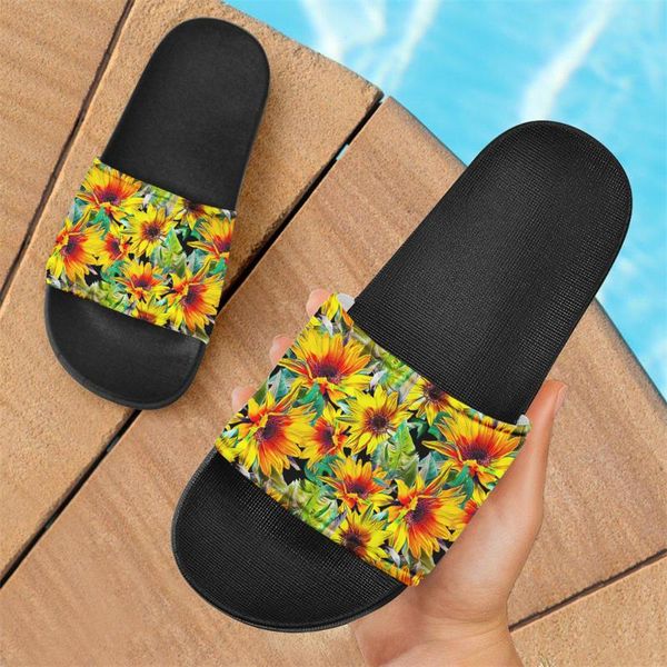 

sunflower printed leisure house ladies slides fashionable women summer sandals comfortable female indoor flips flops slippers, Black