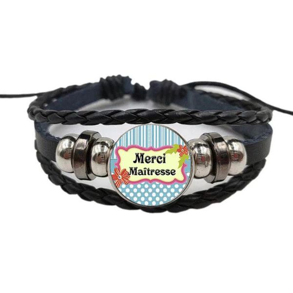 

charm bracelets fashion merci maitresse leather bracelet bohemian jewelry quote round glass cabochons supplies craft, Golden;silver