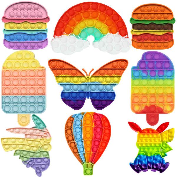 

hamburger rainbow pop bubbles fidget toy stress relief for children sensory table autism tdah depression