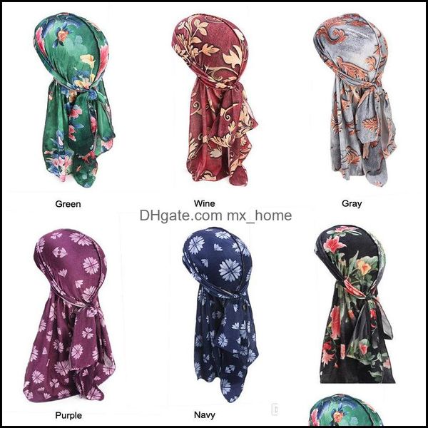 Berretti Cappelli Aessories Baby, Kids Premaman Tessuto Veet Stampa Floreale Durag Coda lunga Cinghie larghe Du Rag Bandane Doo Turbante Fascia per capelli Fiore