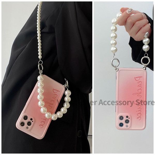 

cell phone pouches 2021 pearl lanyard strap cord chain case for huawei p40 30 pro ins peach powder mobile shell mate 30/40 nova 5 6 7