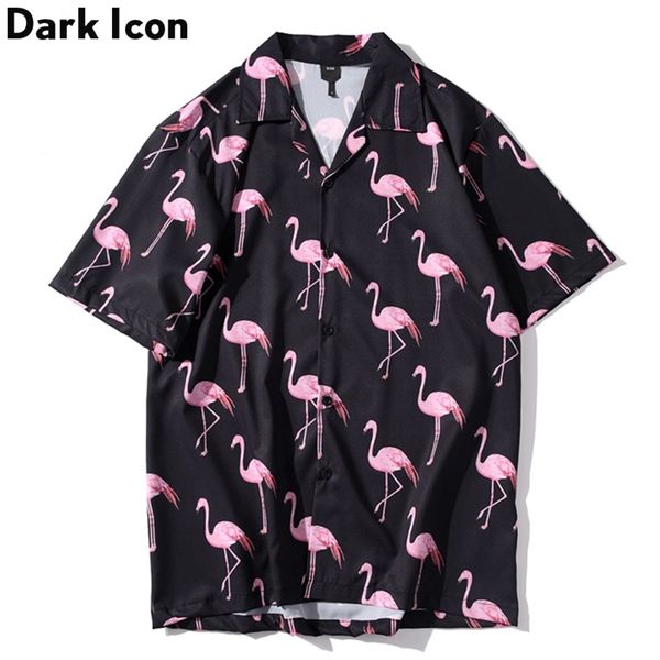 

dark icon crane printed hawaii shirt for men summer street fashion short sleeve shirts male 210809, White;black