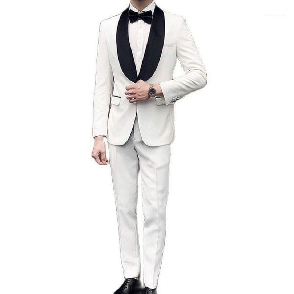 

banquet suit men slim fit party wear shawl collar blazers+trousers exquisite white male wedding outfits men's suits & blazers, White;black