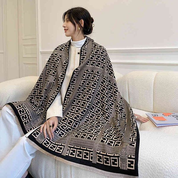 

70% off design korean version simple double-sided color matching scarf women's spring autumn outer windbreaker fashion shawl warm and v, Blue;gray
