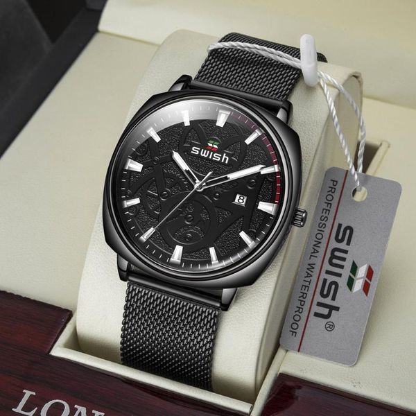 

wristwatches 2021 casual men's swish black leather sports clock waterproof luminous military watch quartz male saat, Slivery;brown