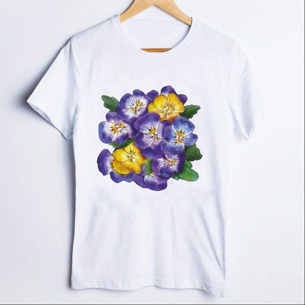 

women t shirts tees for print floral flower vacay mode style 90s fashion trend ladies shirt clothes lady clothing, White