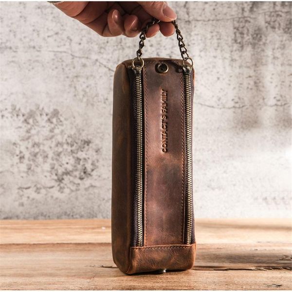 

vintage leather pen pencil bag case stationery organizer for student school supplies bags