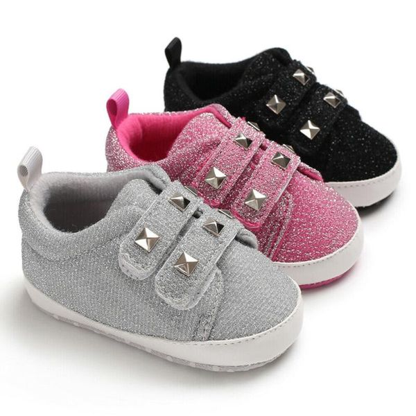 

first walkers cute toddler kids boys girls canvas sneakers baby shoes rivet sequined soft sole crib 0-18months