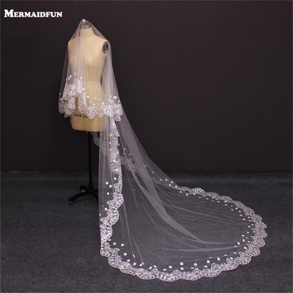 

bridal veils 2021 real pos one layer lace edge pearl beaded flower wedding veil without comb gorgeous, Black