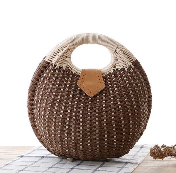 

fashion bags round wicker woven women handbags designer rattan lady shoulder crossbody casual summer beach straw bag purse