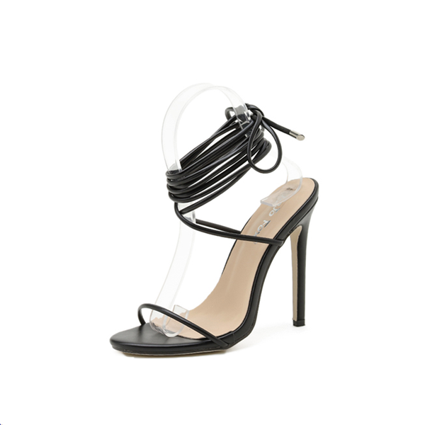 

sandals 2021 summer gladiator square toe women perspex crystal high heels ankle lace-up clip shoes pumps, Black