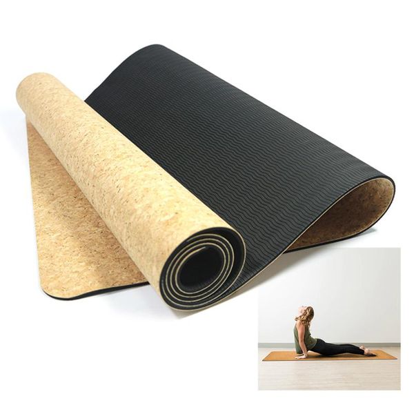 

non-slip tpe cork yoga mats for fitness natural pilates gymnastics sports exercise pads massage