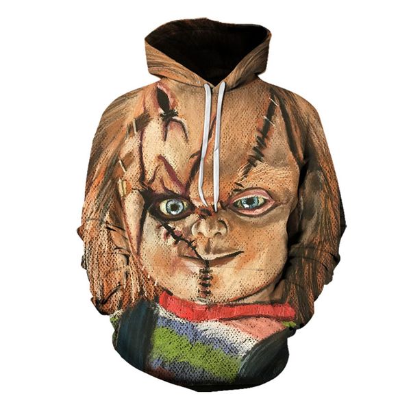 

autumn and winter hoodie horror bad face 3d digital printing real long-sleeved several styles of men's and fashion street casual, Black