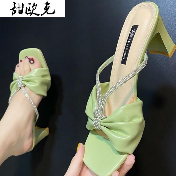 

summer fashion bowknot high heels sandals women mid-heel woman shoes walking comfortable soft sole heel, Black