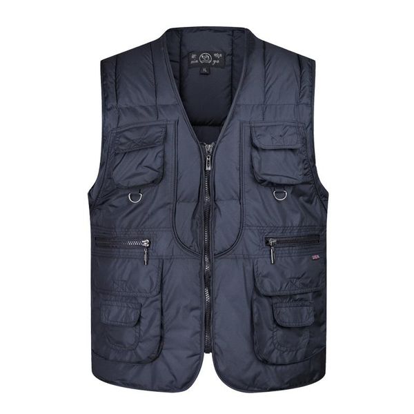 

men's vests pockets vest sleeveless cotton down winter thick warm outwear jacket coat male multi-pocket, Black;white