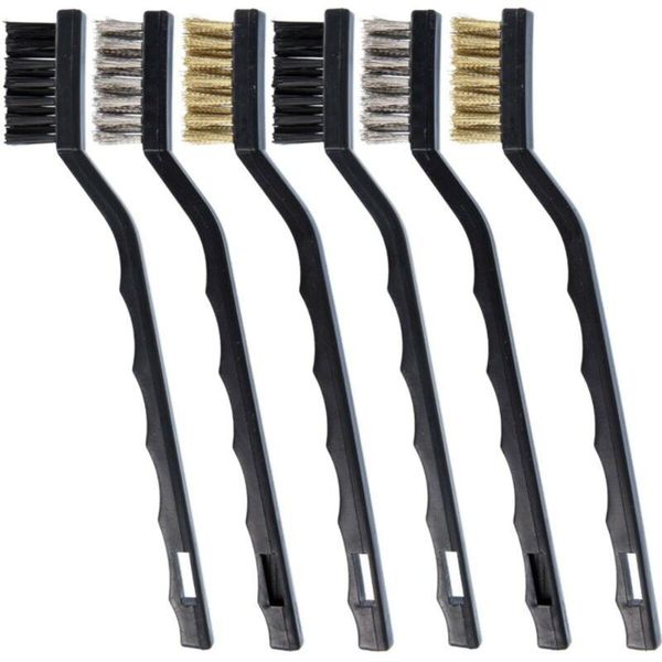 

6pc wire brush set small long steel brass nylon metal rust paint remover cleaner