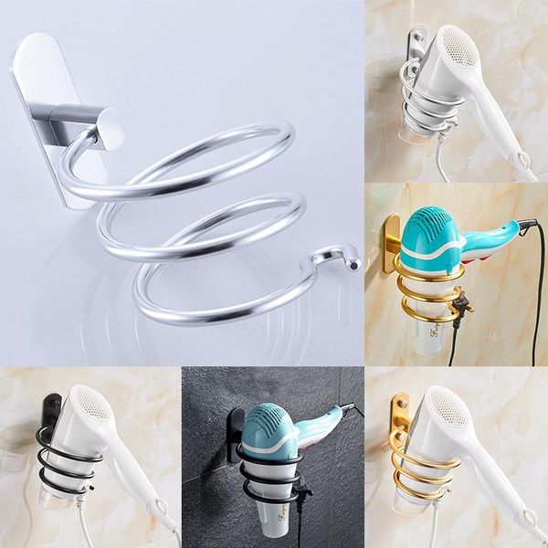 

wall mounted bathroom spiral black gold hair dryer holder space aluminum storage shelf accessories shelves