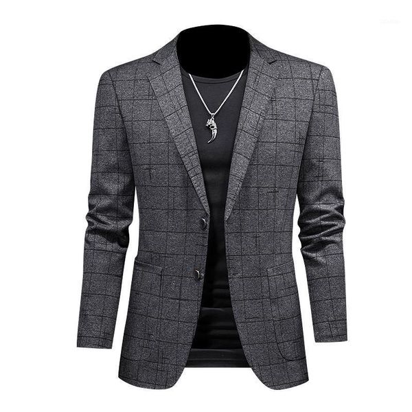 

men's suits & blazers brand mens casual grid gray autumn spring fashion slim suit jacket men blazer masculino clothing m~4xl, White;black