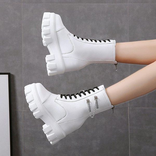 

boots female punk chunky motorcycle drop winter shoes fashion platform ankle white black pu leather women