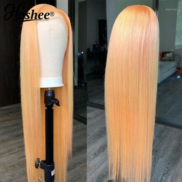 

180% straight human hair wigs blue honey blonde lace front for women brazilian remy transparent part wig1, Black;brown