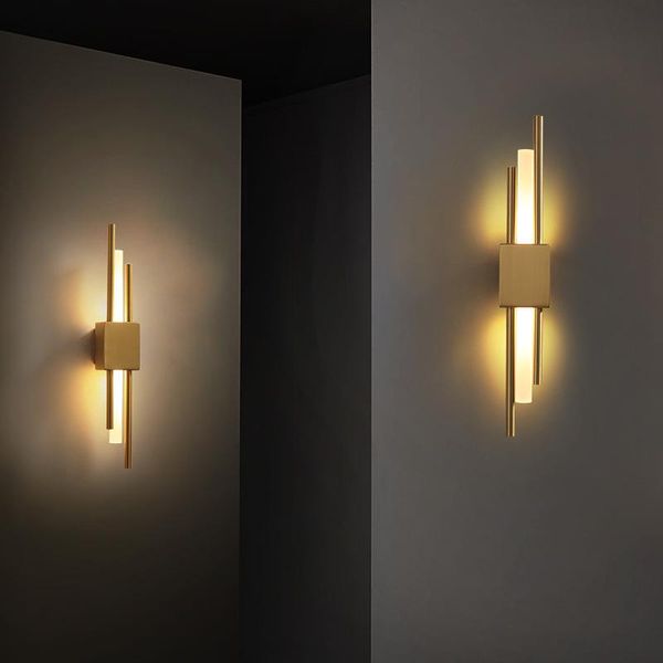 

europe luxury 0.5m acrylic pipe led wall lamps modern bronze line bedroom sconces bedside living room aisle lights fixtures lamp