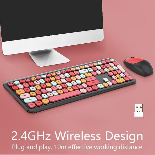 

wireless keyboard gaming mouse sets retro 2.4g 110 keys computer keyboards multi-color mute for pc laptop