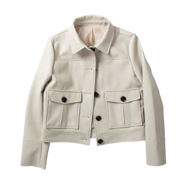 

women casual jacket fashion spring autumn single breasted white faux leather coats ladies short jackets biker outwear 210525, Black