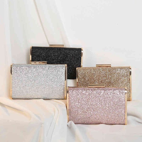 

2021 dinner bag fashion shining chain cross small square banquet dress bridesmaid holding girl