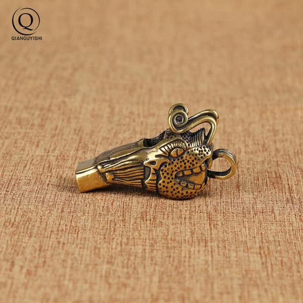 

charms vintage brass dragon head whistle car keys chains pendants men women outdoor survival tools whistles necklaces keychains hanging, Bronze;silver