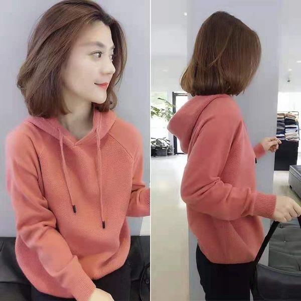 

women's sweaters 21559 (room 5, row 8, no. 1 middle) non real network diagram solid color hooded pullover knitted sweater [1000] 49, White;black