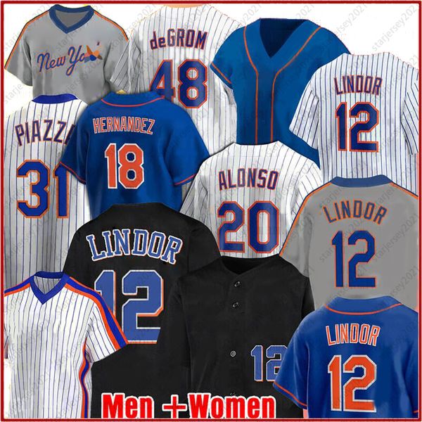 

12 francisco lindor jacob degrom jersey pete alonso 31 mike piazza darryl strawberry keith hernandez baseball dwight gooden, Blue;black