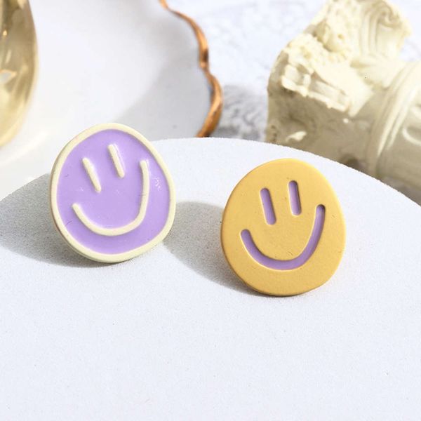 

earrings s925 silver needle korean asymmetric round smiley face female minority cute color contrast earrings fashion ear accessories, Golden