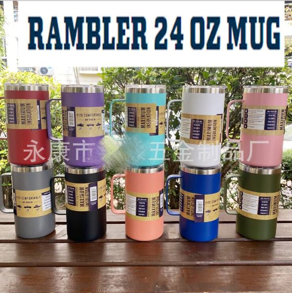 

24oz stainless steel coffee mugs candy color beer cup water bottle with handle straws friendly insulated vacuum tumbler lids