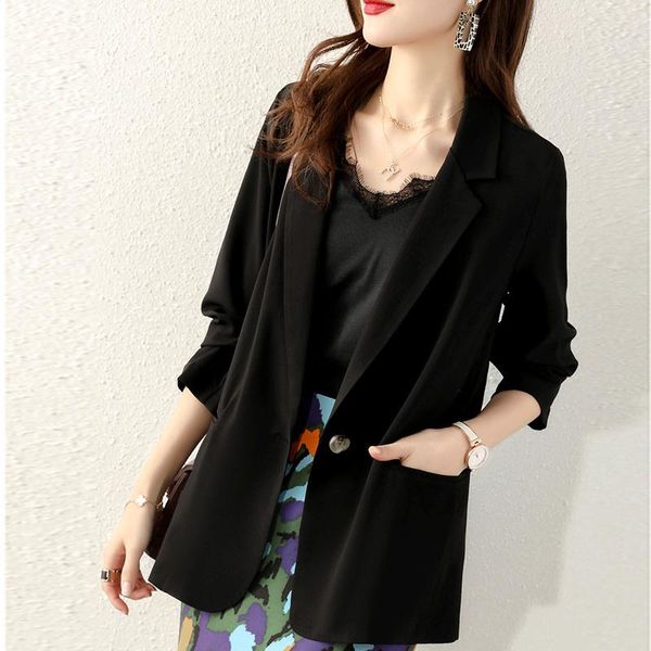 

women's suits & blazers chic loose light green women blazer summer one button female suit jacket full sleeve outwear blaser femme 2021, White;black