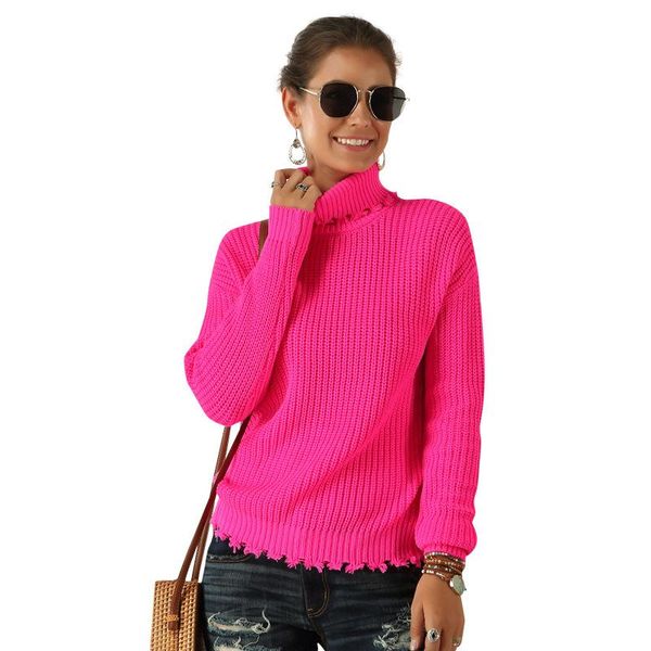 

women's sweaters 2021 autumn winter fluorescent knitted sweater long sleeve turtleneck casual pullover slim solid color mujer warm, White;black