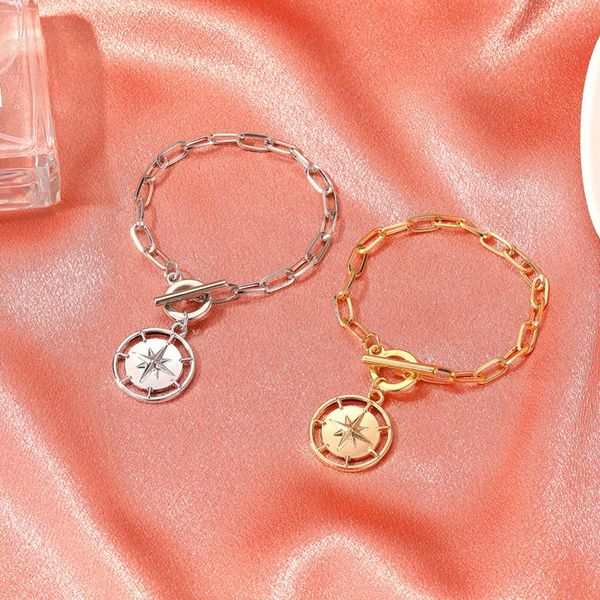 

charm bracelets retro trend of six-pointed star pendant thick chain bracelet for men and women personality simple cool handsome, Golden;silver