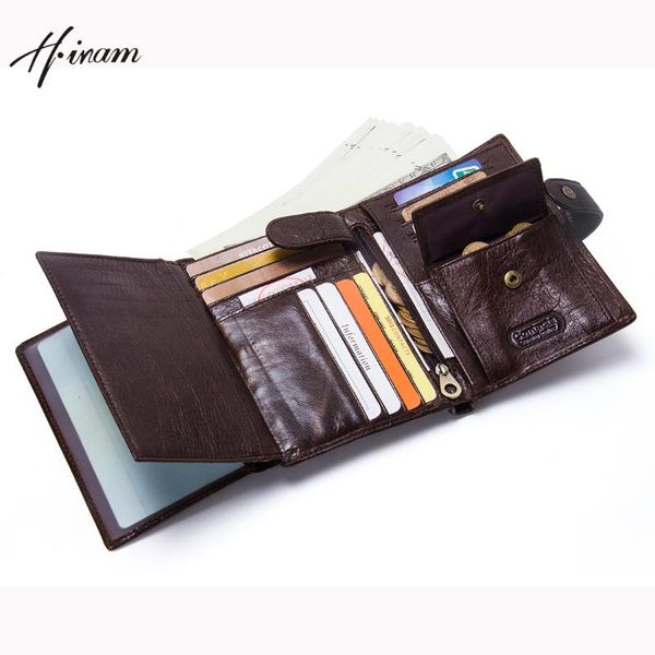 

wallets hiram 2021 genuine leather wallet purse men holder passcard pocket male vintage aluminium bag bank cardholder case, Red;black