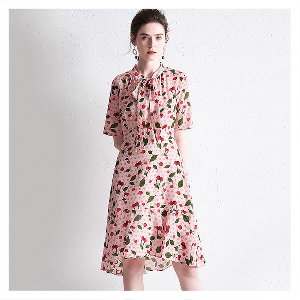 

dress silk european and american short-sleeved mid-length crepe-de-chine printed women's summer 2021 fashion, Black;gray